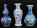 GROUP OF THREE BLUE AND WHITE PORCELAIN VASES