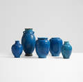 Edmond  Lachenal   collection of five Egyptian blue vases