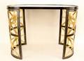Oval Mirrored Gilt Black Metal Vanity Table