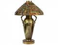 BRASS AND CHUNKY JEWELED GLASS LAMP