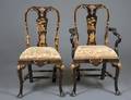 SET OF FOUR QUEEN ANNE STYLE BLACK AND GOLD CHINOIS