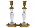 PAIR OF GILT BRONZE AND CUT CRYSTAL CANDLESTICKS