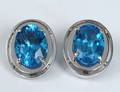 PAIR OF EIGHTEEN KARAT WHITE GOLD AND AQUAMARINE EARRIN