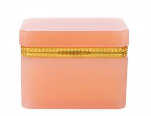 BRASS MOUNTED PINKISH OPALINE GLASS BOX
