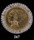 267 Indian Head Gold Coin 14Kt Gold Ring with Diamonds