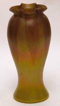 144 Austrian Loetz Green and Gold Ruffled Rim Vase R75