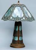 85 Blue Slag Glass 6 Sided PaneledBrassTable Lamp