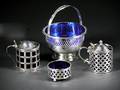 180 4 Sterling  Cobalt Glass Condiment Holders