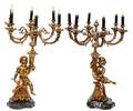 177 Pair Gilded Bronze Figural Putti Candelabra