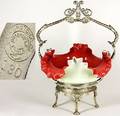 70 English Art Glass Brides Basket on Original SP Stan