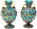 228 19th Century Pair Moser Enameled Double Handled Va