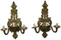 238 Pair Bronze Regency Style Three 3 Light Sconces