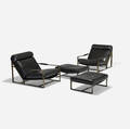 Milo Baughman   lounge chairs model B1739 and ottomans pair