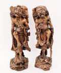 Pair of Chinese Carved Wood Lohans