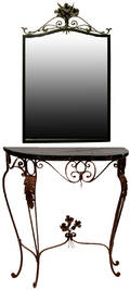 327 Wrought Iron Marble Top Console Table w Mirror