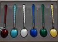 1236 Set of 6 Danish sterling silver and enamel demit