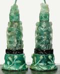 1260 PAIR OF CARVED GREEN QUARTZ VASES AND COVERS