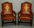 227 Pair of Baroque Style Stained Maple Library Armcha
