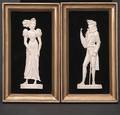 238 2 European Carved Ivory Figures Mounted Into Frame