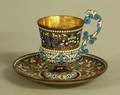 46 RUSSIAN SILVER GILTENAMEL CUP AND SAUCER