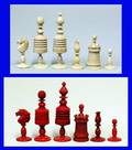 51 ENGLISH TURNED IVORY BARLEYCORN TYPE CHESS SET