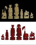 5 CHINESE EXPORT CARVED IVORY FIGURAL CHESS SET