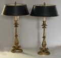 38 GOOD PAIR OF EMPIRE STYLE GILT BRONZE CANDLESTICKS