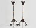 PAIR OF RENAISSANCE STYLE WROUGHT IRON AND BRASS