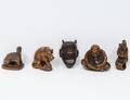 GROUP OF FIVE CARVED WOOD NETSUKESSTUDIES