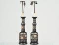PAIR OF ENAMELED METAL LAMPS