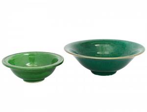 TWO GREEN GLAZED PORCELAIN BOWLS