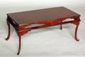 146 GOOD BRASS MNTD RED LACQUERED LOW TABLE