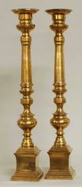 1132 PAIR OF COLONIAL STYLE BRASS PRICKET STICKS