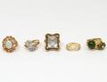 GROUP OF FIVE GOLD RINGS WITH VARIOUS STONES