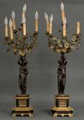 166 PR GILT AND PATINATED BRONZE FIG 6 LT CANDELABRA