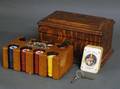 146 TIGER OAK WOOD POKER CASE WITH BAKELITE CHIPS