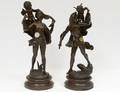 PAIR OF PATINATED WHITE METAL FIGURAL GROUPS