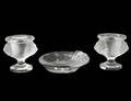 THREE PIECE LALIQUE MOLDED CRYSTAL LION SMOKING SET