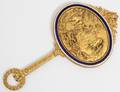 GILT BRONZE AND BLUE ENAMEL HAND MIRROR
