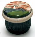 376 Raku Studio Pottery Covered Jar with Landscape Lid