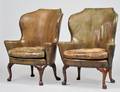 TWO QUEEN ANNE WALNUT WING CHAIRS