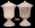 368 Pair of Concrete Urns w Basketweave Casting