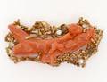 FOURTEEN KARAT GOLD CORAL AND DIAMOND BROOCH