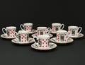 SET OF EIGHT STAFFORDSHIRE PORCELAIN COFFEE CUPS AND
