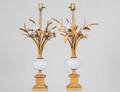 PAIR OF GILT METAL GILT WOOD AND OPALESCENT GLASS