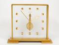 LE COULTRE BRASS AND GLASS DESK CLOCK