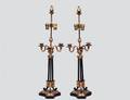 PAIR OF GILT AND PATINATED BRONZE THREE LIGHT