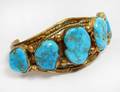 NATIVE AMERICAN BRASS AND TURQUOISE CUFF BRACELET
