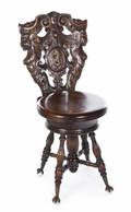 VICTORIAN GOTHIC REVIVAL HALL CHAIR AND BATIK WALL DECORATION
