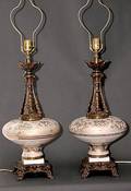 340 Pair of 1940s Gilded Metal and Glass Lamps